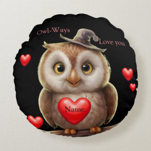 Niedliches kleines Funny Owl mit Liebe Herz Rundes Kissen