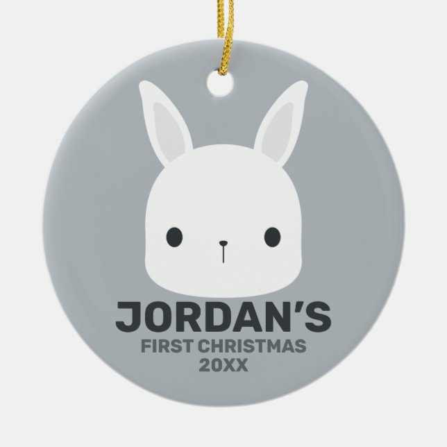 Niedliches kleines Hasen mit Personalisiertem Name Keramik Ornament (Vorne)