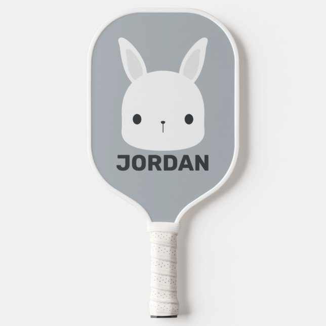 Niedliches kleines Hasen mit Personalisiertem Name Pickleball Schläger (Vorderseite)