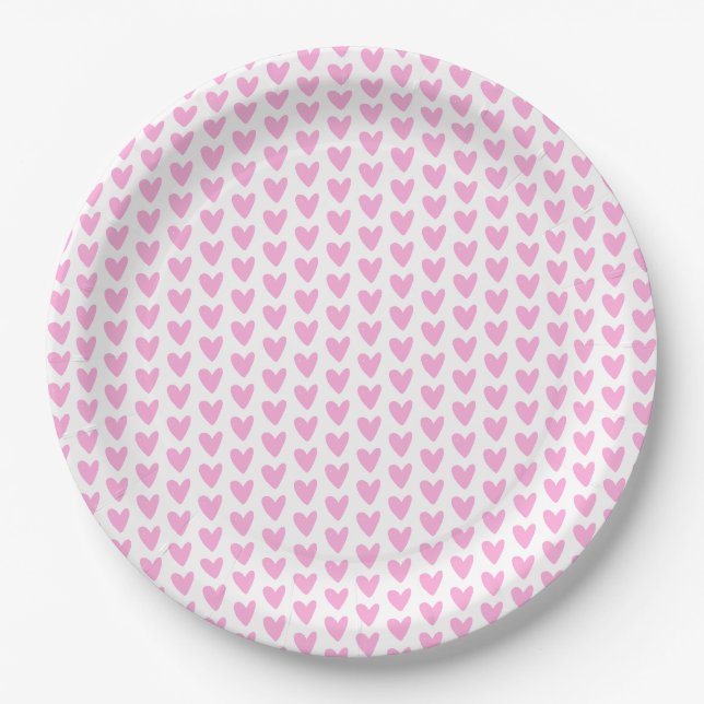 Niedliches kleines, heiß rosa Herz-Muster Pappteller (Vorderseite)