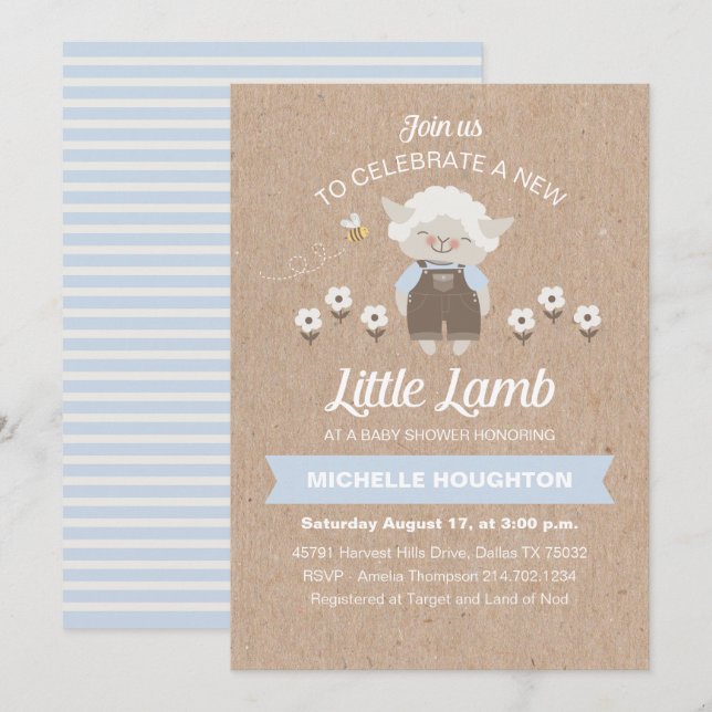 Niedliches kleines Lamm Rustic Baby Boy Dusche Ein Einladung (Vorne/Hinten)
