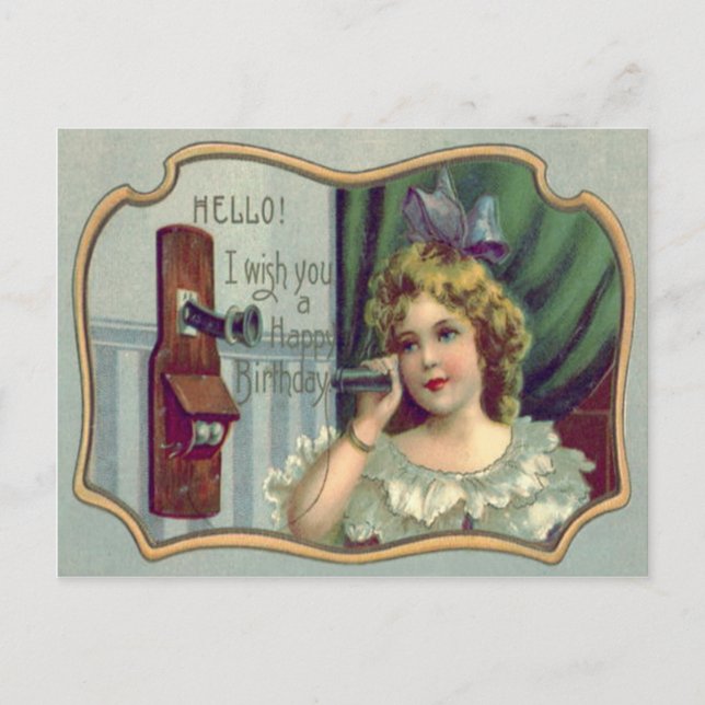 Niedliches Kleines Mädchen Antique Telefon Postkarte (Vorderseite)