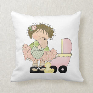 Niedliches kleines Mädchen/Buggy und Puppe Kissen