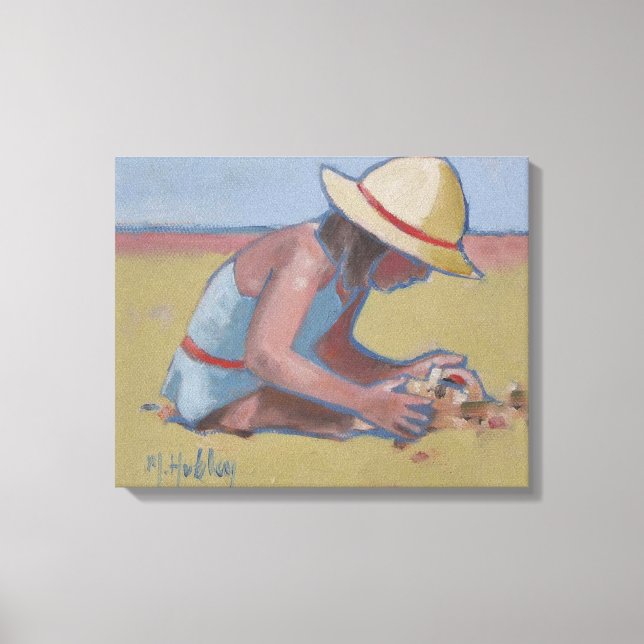 Niedliches kleines Mädchen, das Sandspielen Leinwanddruck (Vorderseite)