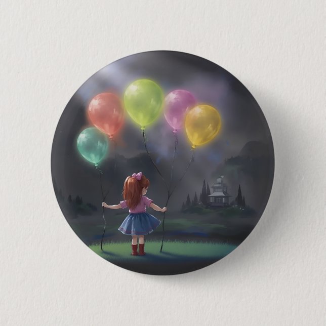 Niedliches kleines Mädchen mit Balloons Button (Vorderseite)
