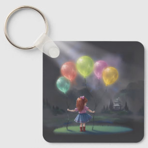 Niedliches kleines Mädchen mit Balloons Schlüsselanhänger