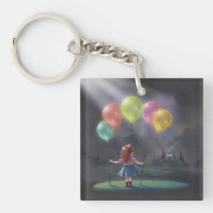 Niedliches kleines Mädchen mit Balloons Schlüsselanhänger