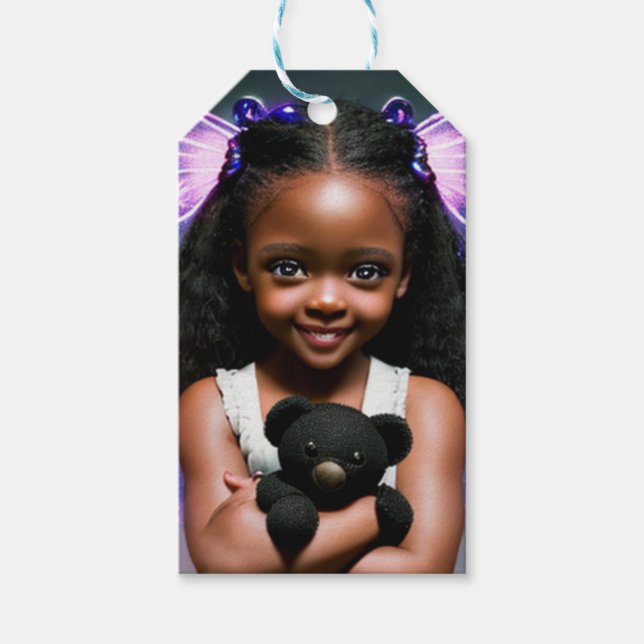 Niedliches kleines Mädchen mit Teddybär Geschenkanhänger (Vorderseite)