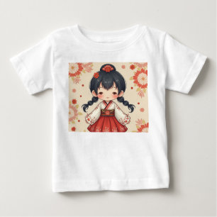 Niedliches kleines Mädchen mit traditioneller kore Baby T-shirt