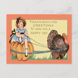 Niedliches Kleines Mädchen reiten A Pumpkin Türkei Postkarte