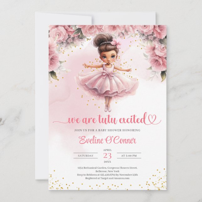 Niedliches kleines Mädchen Tutu Ballerina Kleid Ba Einladung (Vorderseite)