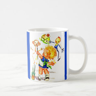 niedliches kleines Mädchengemälde an der Wand Kaffeetasse