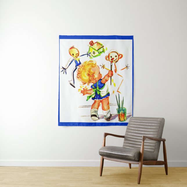 niedliches kleines Mädchengemälde an der Wand Wandteppich (Beispiel)