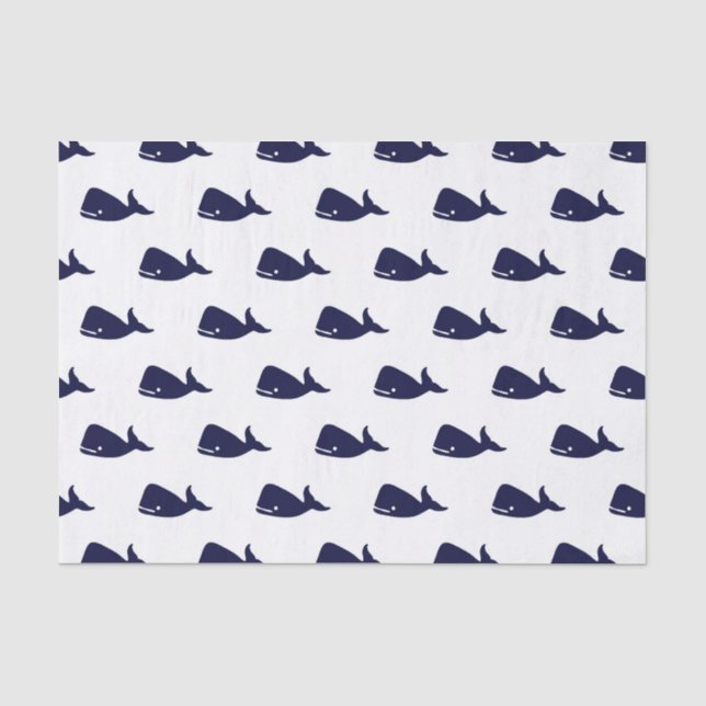 Niedliches kleines Marine-Blauwal-Muster auf Weiß Seidenpapier (Vorderseite)