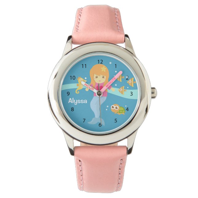 Niedliches kleines MeerjungMädchen unter den Meere Armbanduhr (Vorderseite)