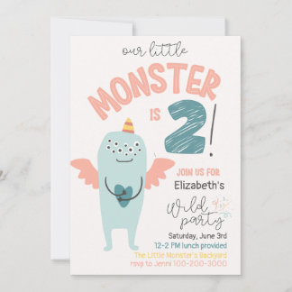 Niedliches Kleines Monster 2. Geburtstag Einladung