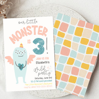 Niedliches Kleines Monster 3. Geburtstag Einladung
