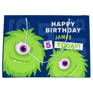 Niedliches Kleines Monster Blau und Grün Große Geschenktüte