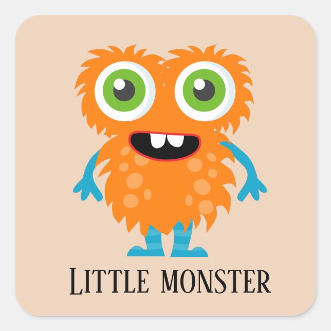 niedliches kleines Monster fügen Text hinzu Quadratischer Aufkleber (Vorderseite)