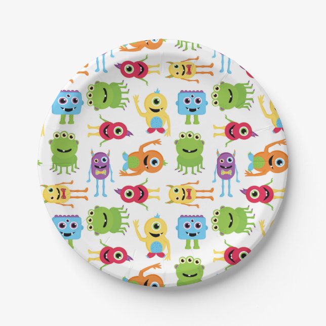 Niedliches kleines Monster-Muster Pappteller (Vorderseite)