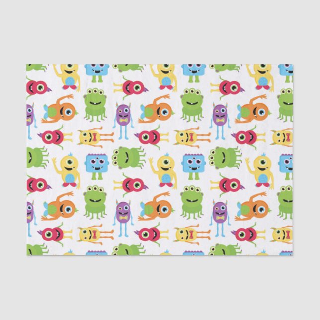 Niedliches kleines Monster-Party-Muster Seidenpapier (Vorderseite)