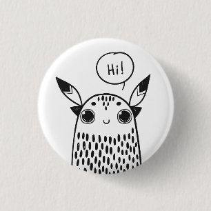 Niedliches Kleines Monster Schwarz und Weiß Illust Button