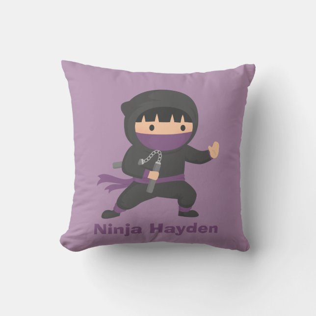 Niedliches kleines Ninja mit Nunchaku Kissen (Vorderseite)