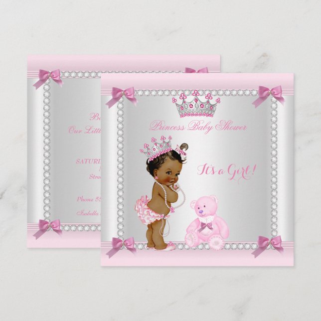 Niedliches kleines Princess Baby Duschmädchen Ethn Einladung (Vorne/Hinten)