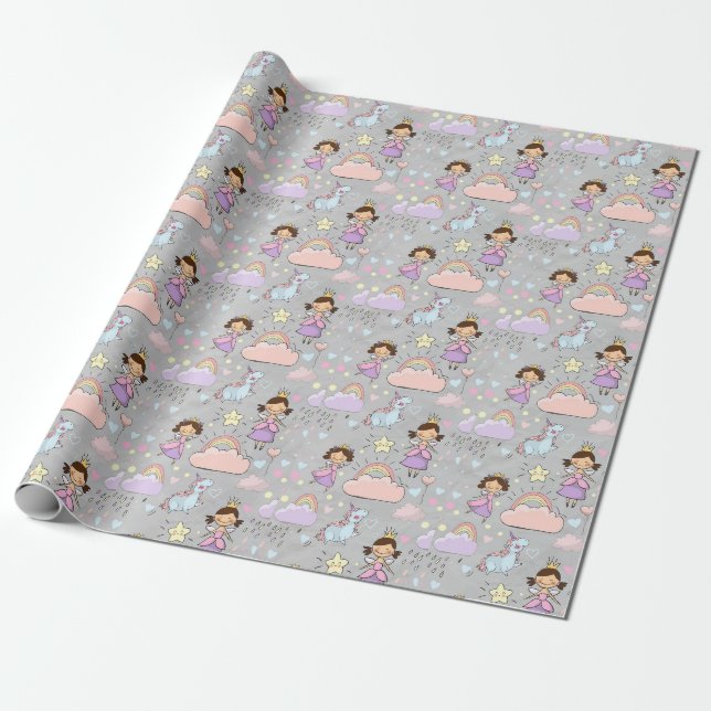 Niedliches kleines Princess Pink Nahtloses Muster Geschenkpapier (Ungerollt)