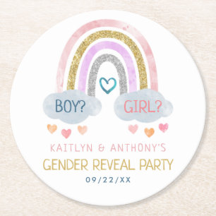 Niedliches kleines Rainbow-Gender-Party Runder Pappuntersetzer