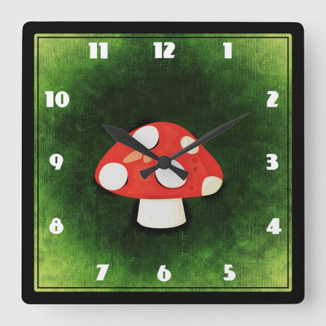 Niedliches kleines Rotes Pilz Quadratische Wanduhr (Vorderseite)