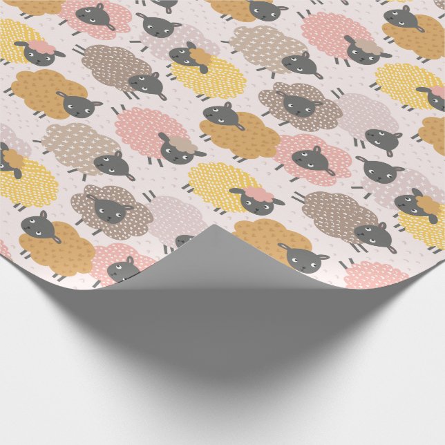 Niedliches kleines Schafssandfarben, beige pink au Geschenkpapier (Ecke)