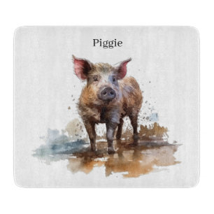 Niedliches kleines Schwein, das im Schlamm spielt Schneidebrett