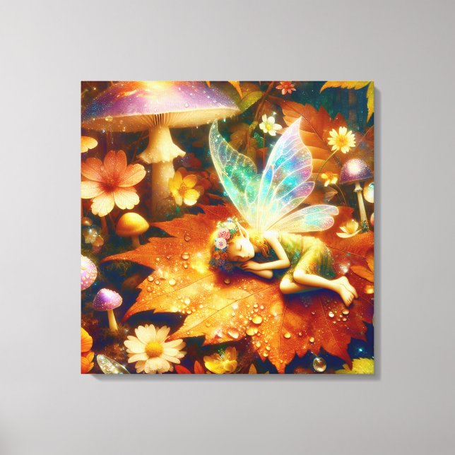 Niedliches kleines Whimsical Fairy Schlafen Leinwanddruck (Vorderseite)