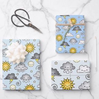 Niedliches Klima der Kawaii-Wetterwolken Geschenkpapier Set