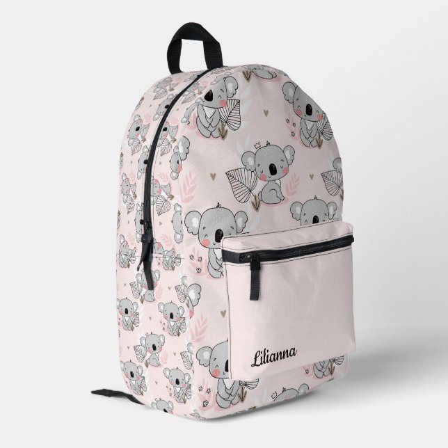 Niedliches Koala-Bärenmuster mit Namen Bedruckter Rucksack (Rückseitige Ecke links)