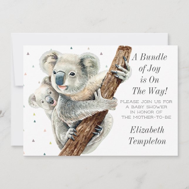 Niedliches Koala-Bärenpaket mit Joy-Baby-Dusche Einladung (Vorderseite)