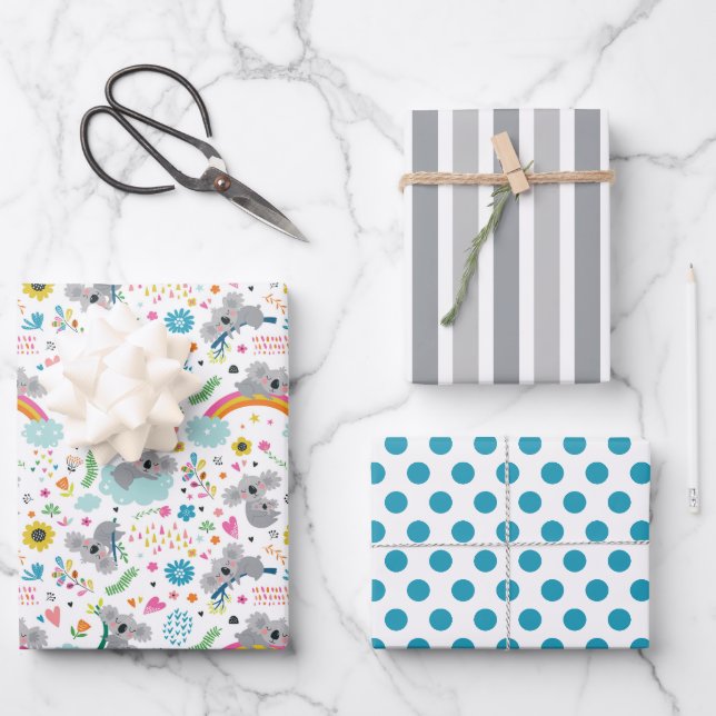 Niedliches Koala-Bärenverpackungspapier Set 3 Geschenkpapier Set (Vorderseite)
