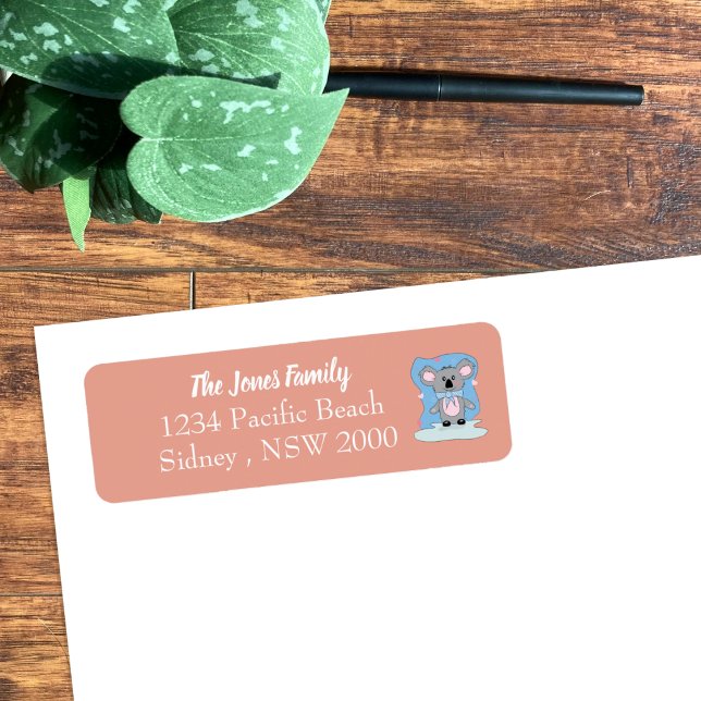 Niedliches Koala Bear Baby Dusche Rücksendeadresse (Cute cartoon koala bear and hearts rosy peach return address labels .)
