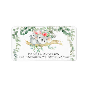 Niedliches Koala Bear Baby Girls Duschadresse Labe Adressaufkleber
