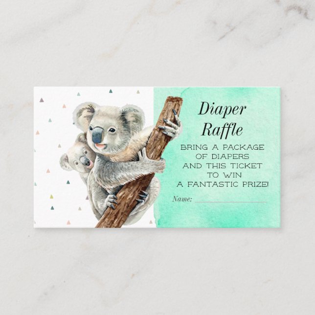 Niedliches Koala Bear Diaper Raffle Baby Shocket Visitenkarte (Vorderseite)