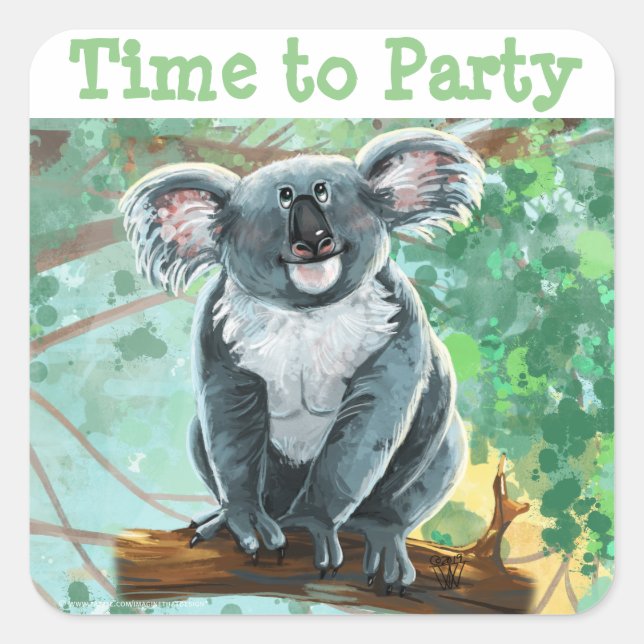 Niedliches Koala Bear Party Center Quadratischer Aufkleber (Vorderseite)