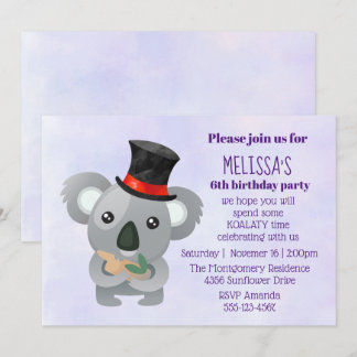 Niedliches Koala bei einer Black Top Hat Geburtsta Einladung