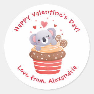 Niedliches Koala in Cupcake Custom Kids Valentinst Runder Aufkleber