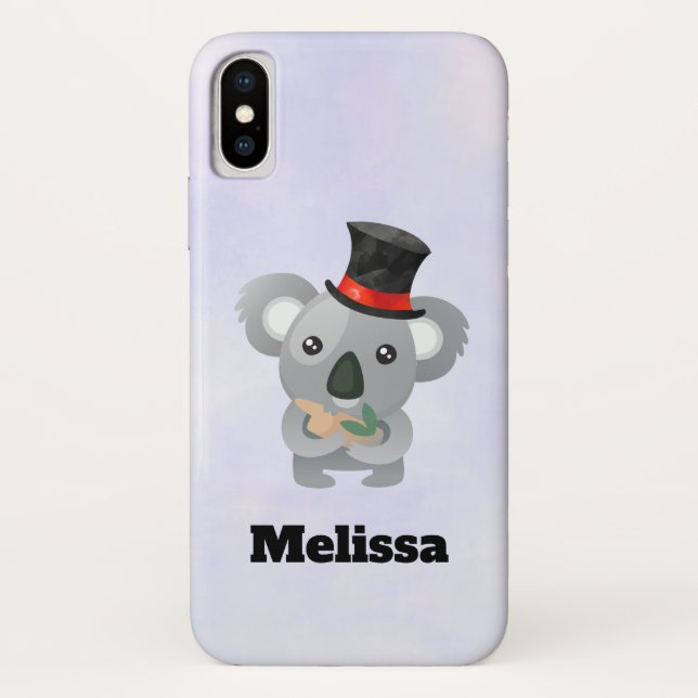 Niedliches Koala in einem Black Top Hat Custom Case-Mate iPhone Hülle (Rückseite)