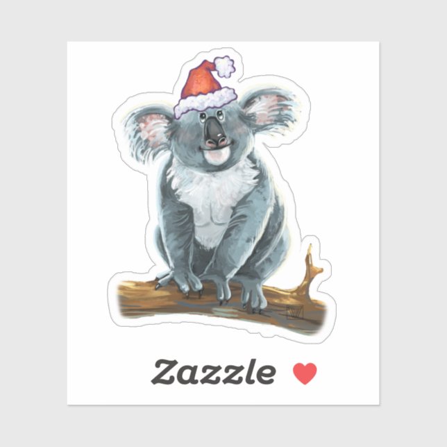 Niedliches Koala in einer Weihnachtsmannmütze Aufkleber (Blatt)