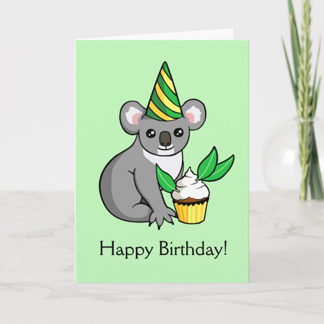 Niedliches Koala mit Cake Zeichnend Happy Birthday Karte (Vorderseite)