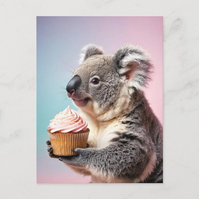 Niedliches Koala mit Cupcake Pastell Gradient Postkarte (Vorderseite)