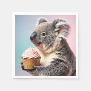 Niedliches Koala mit Cupcake Pastell Gradient Serviette