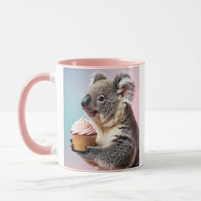 Niedliches Koala mit Cupcake Pastell Gradient Tasse (Links)